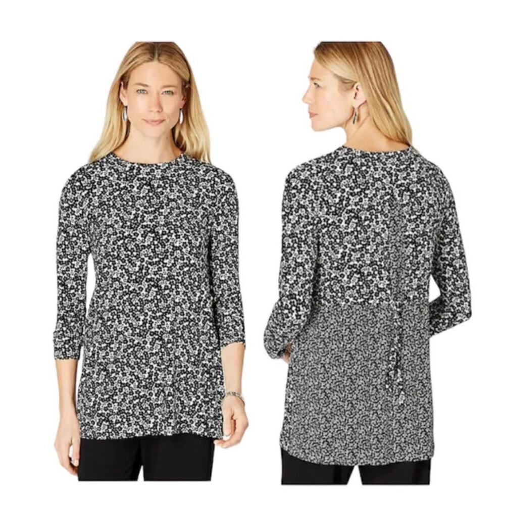 J Jill Wearever Floral Tie Back Long Sleeve Blouse Size Medium